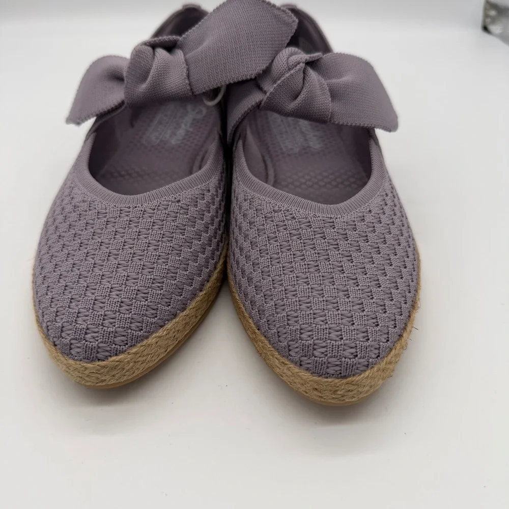 Skechers Cleo Jute Fun Walks Lavender Knit Bow Espadrille Flats 158690 New